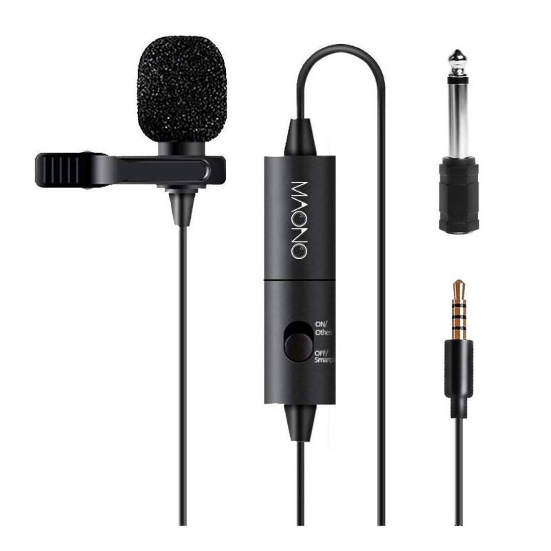 Microfono - Maono - Lavalier - Condenser - Omnidireccional - Miniplug Trrs 3.5Mm - Cable 5,6M - Funda Y Adaptador Plug 6,5 - Negro - Au-100