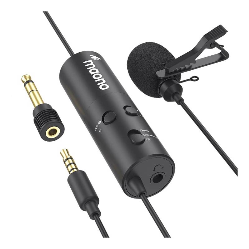 Microfono - Maono - Lavalier - Condenser - Electret Omnidireccional - Para Celular Y Camara - Miniplug - Trrs - 3.5Mm - Cable 6M - Negro - Au-103