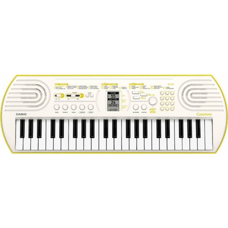Teclado - Casio - 44 Teclas Mini - 100 Sonidos - 32 Polifonias - 50 Ritmos - 10 Melodias - 4 Reverberancia - Lcd - Blanco/Verde - Sa80