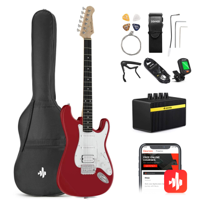 Set Guitarra Electrica - Donner - Dt10 - Doble Bobina - Dst100 - Con Amplificador 5W - Funda - Afinador - Color Rojo - Ec1166  