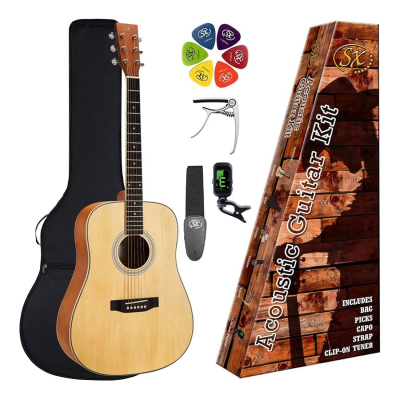 Guitarra Acustica - Sx - Pack Funda, Afinador, Correa, Capo Y Puas - Natural - Sd104K  