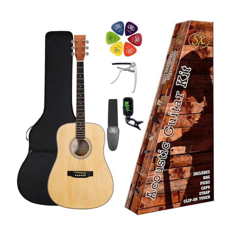 Guitarra Acustica - Sx - Zurdo - Pack Funda, Afinador, Correa, Capo Y Puas - Natural - Sd104Lk