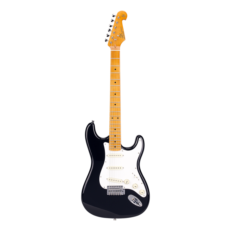 Guitarra Electrica - Sx - Vintage Series - Stratocaster - Diapason Maple - Sss - Pickguard Blanco - Cuerdas Daddario - Funda Incluida - Negra - Sst57+/Bk
