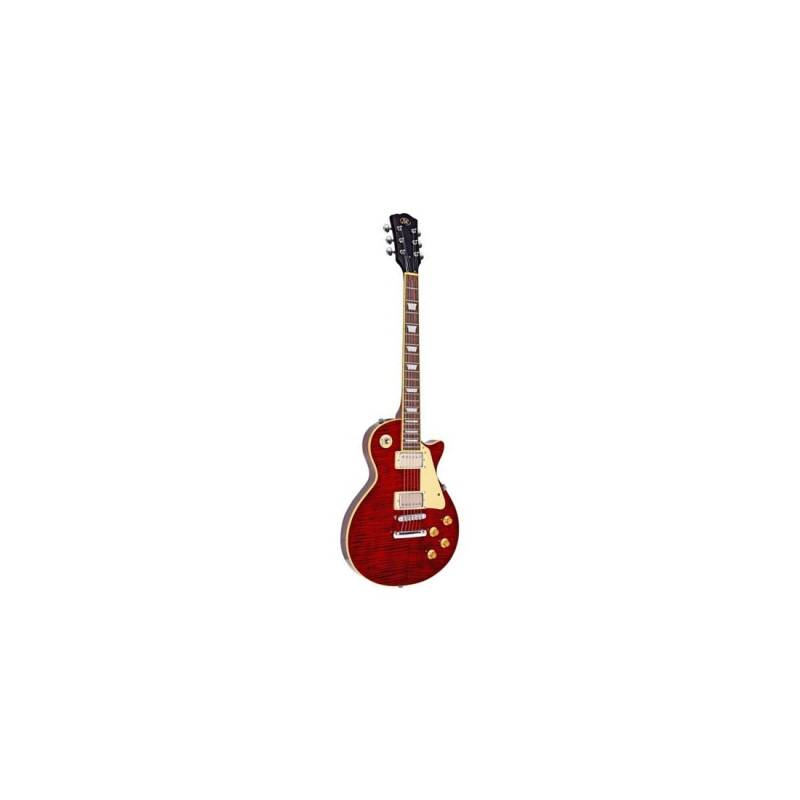 Guitarra Electrica - Sx - Les Paul - Microfonos 2 Humbucker - Diapason Con Cenefa - Tapa De Maple Flameado - Accesorios Cromados - Transparent Red - Ef3D-Twr