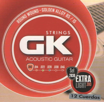 Encordado - Gk - Guitarra Acustica - Extra Light - 010-046/010-026 - 12 Cuerdas - 2030-12  
