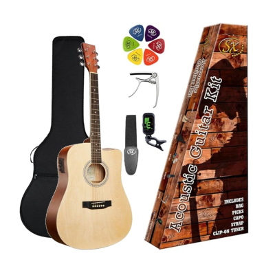 Guitarra Electroacustica - Sx - Cutaway - Preamp - Pack Funda + Afinador + Correa + Capo + Puas - Natural Mate - Sd104Cek  