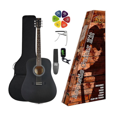 Guitarra Acustica - Sx - Pack Funda, Afinador, Correa, Capo Y Puas Black Negra - Sd104Kbk  