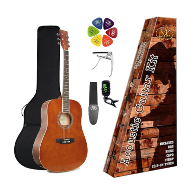 Guitarra Acustica - Sx - Pack Funda, Afinador, Correa, Capo Y Puas Brown - Sd104Kbr  