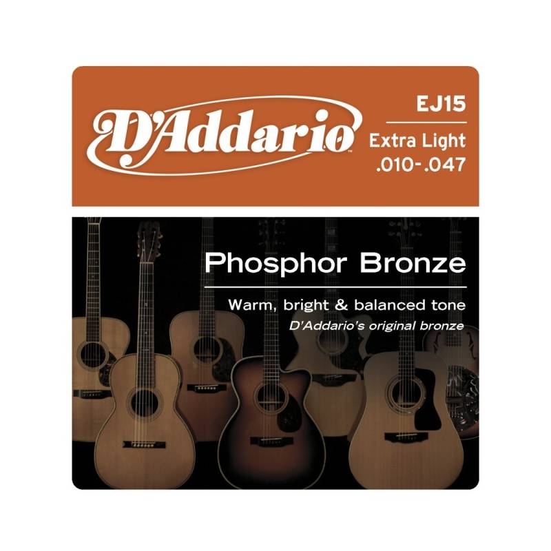 Encordado - Daddario - Guitarra Acustica - 010/047 - Phosphor Bronce 80/20 - Tension Extra Baja - Ej15