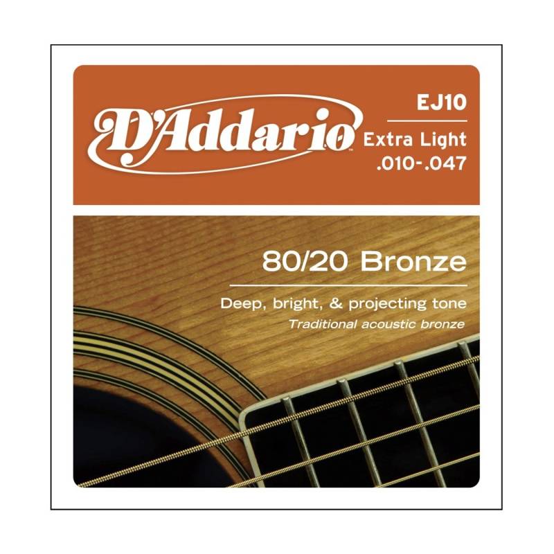 Encordado - Daddario - Guitarra Acustica - 010/047 - Bronce 80/20 - Tension Extra Baja - Ej10