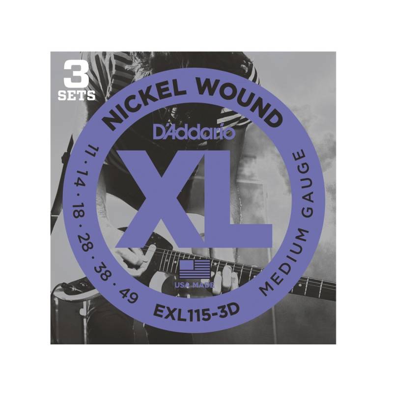Encordado - Daddario - Guitarra Electrica - 011/049 - Nickel Wound - Propack 3 Enc - Exl115-3D