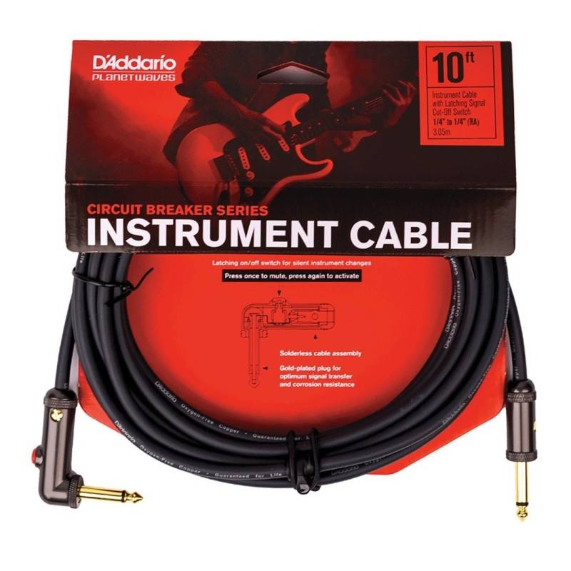 Cable - Daddario - Plug-Plug - 3 Mts - American Stage - Para Instrumentos - Plug Metalico - Boton Apagado-Encendido - Un Plug En L - Pw-Aglra-10