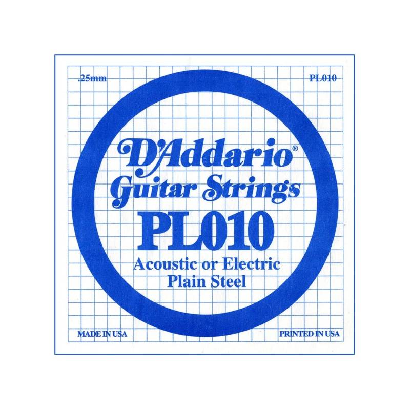 Cuerda Suelta 1 - Daddario - Guitarra Acustica/Electrica - 010 - Plain Steel - Pl010