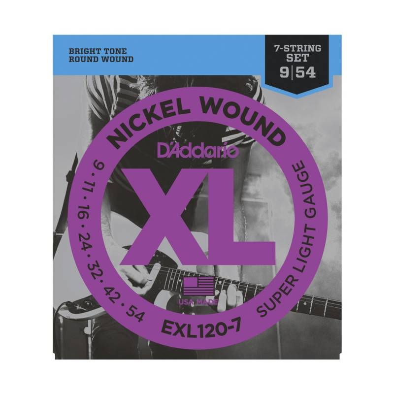 Encordado - Daddario - Guitarra Electrica 7 Cuerdas - 009/054 - Nickel Wound - 7 Cuerdas - Exl120-7