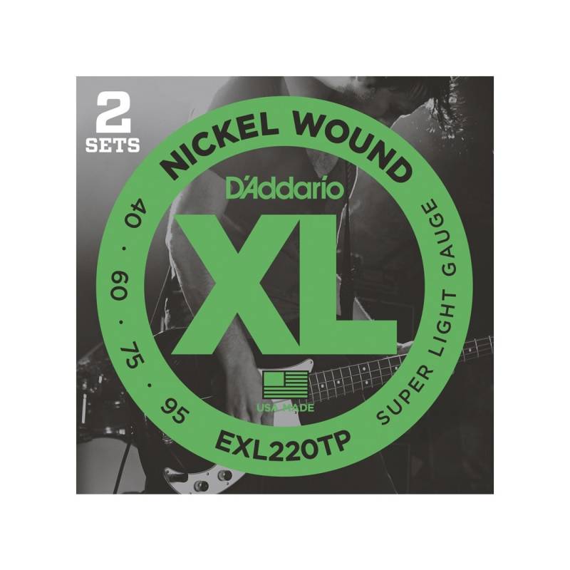 Encordado - Daddario - Bajo 4 Cuerdas - 040/095 - Nickel Wound - Propack 2 Encordados - Exl220-Tp