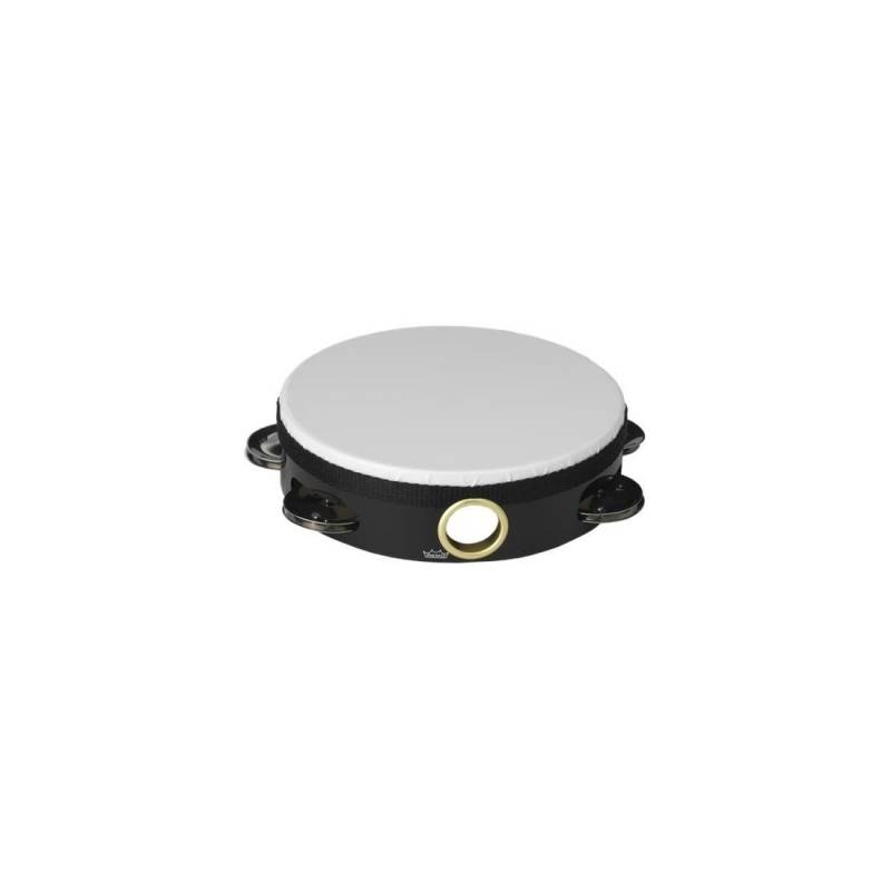 Tambourin - Remo - 06 - Aro De Acousticon Negro - Simil Cuero Blanco - Hilera Sonajas Simples - Ta-5106-Ml