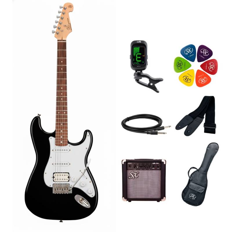 Kit Guitarra Electrica - Sx - Microfono Hss - Amplificador 10W - Cable - Afinador - Correa - Puas - Funda - Negro - Se1Hss-Sk-Bk