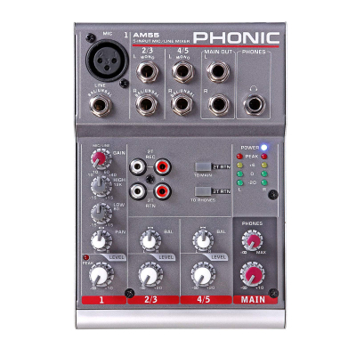 Mixer - Phonic - Analogico - 5 Canales - 1 Xlr/Trs + 8 Trs - Salida L&R Xlr/Trs - Vivo - Eq 2 Bandas - Am55  