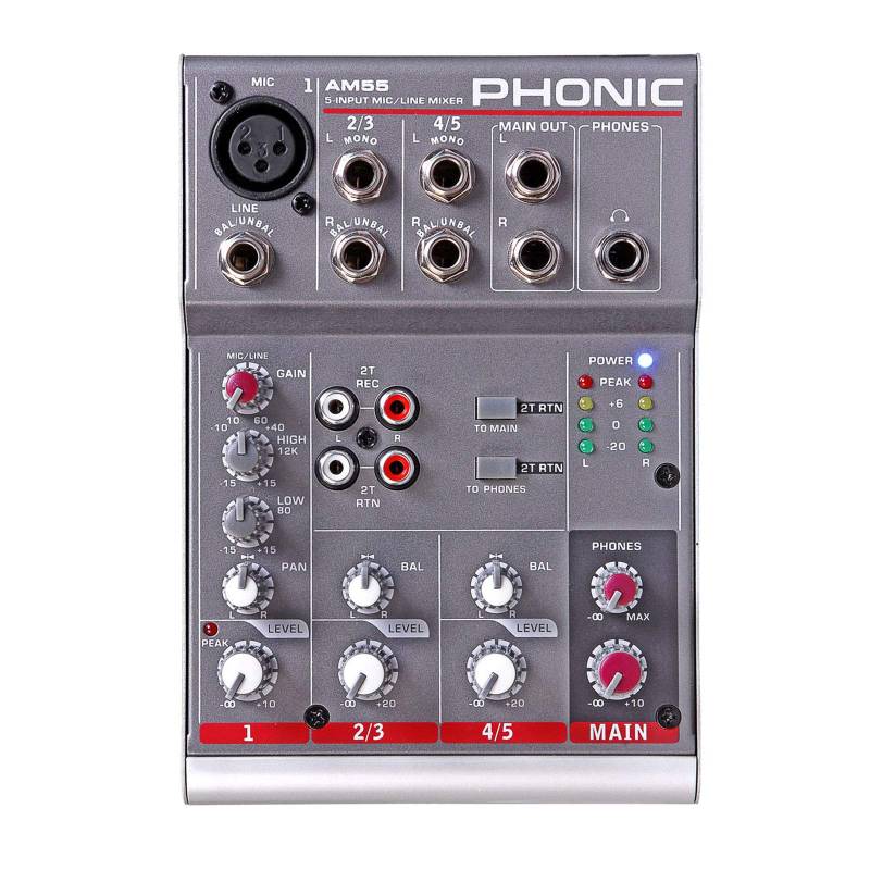 Mixer - Phonic - Analogico - 5 Canales - 1 Xlr/Trs + 8 Trs - Salida L&R Xlr/Trs - Vivo - Eq 2 Bandas - Am55