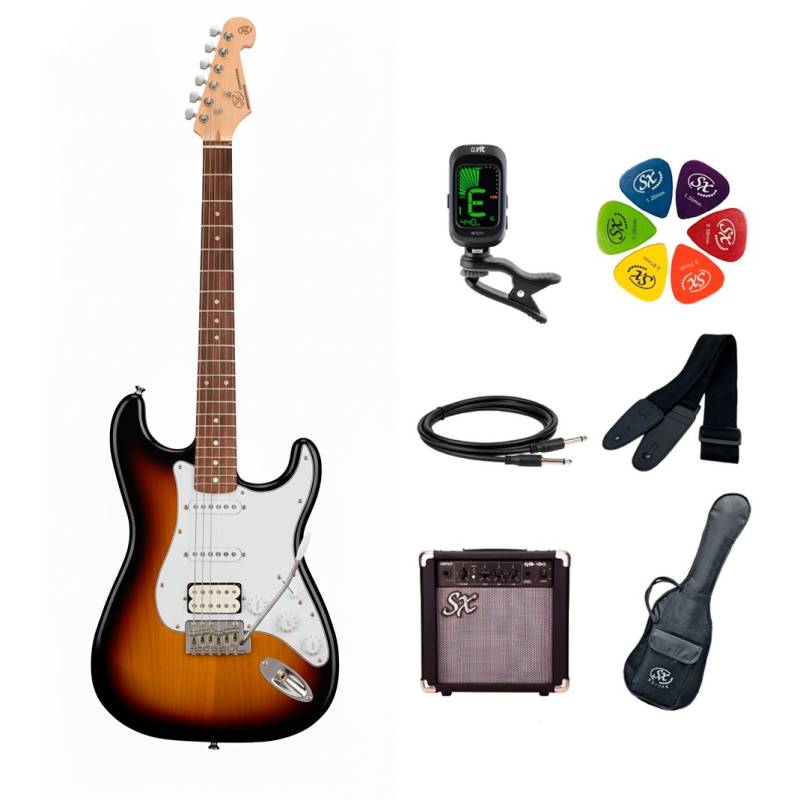 Kit Guitarra Electrica - Sx - Microfono Hss - Amplificador 10W - Cable - Afinador - Correa - Puas - Funda - Esfumada - Se1Hss-Sk-3Ts