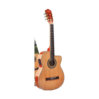 Guitarra Electrocriolla -  Texas - Eq 4 Bandas - Tapa Enchapada Pino Spruce - Plug - Tensor - Funda Acolchada - Cg30-7545-Nat Tex  